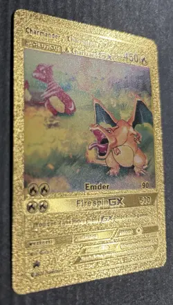 Pokemon Charmander Charmeleon Charizard GX Evolution Gold Foil Fan Art Textured - Image 2