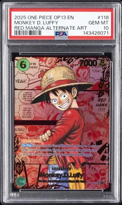 2025 ONE PIECE OP13-CARRYING ON HIS WILL #118 MONKEY D. LUFFY PSA 10 - Image 1