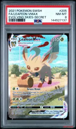2021 Pokemon LEAFEON VMAX #205 Sword & Shield Evolving Skies NM-MT PSA 8 - Image 1