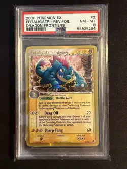 2006 POKEMON EX DRAGON FRONTIERS #2 FERALIGATR-REV.FOIL REVERSE STAMPED PSA 8 - Image 1