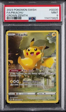 2023 POKEMON SWORD & SHIELD CROWN ZENITH #GG30 FULL ART/PIKACHU PSA 9 - Image 1