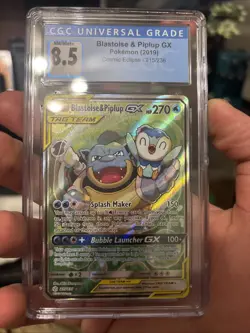 Pokemon Blastoise & Piplup GX Full Art Ultra Rare Card 215/236 8.5 CGC - Image 4
