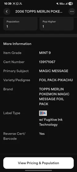 PSA 9 POP 1 2006 Topps Merlin Pokemon Magic Message Card Pack - Image 5