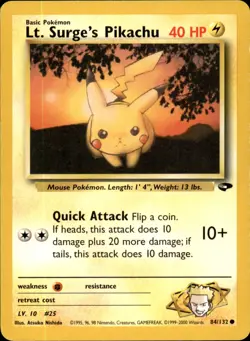 Lt. Surge's Pikachu 084/132 Unlimited - Pokemon Gym Challenge - LP - Image 1