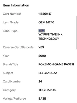 2000 Pokemon Base Set 2 Electabuzz #24 PSA 10 GEM MINT - Image 4