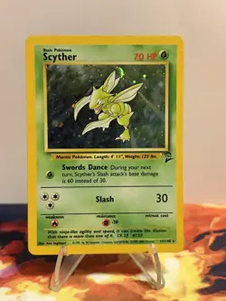 Pokemon TCG Scyther Base Set 2 17/130 Holo Unlimited Holo Rare LP - Image 1