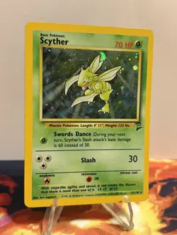 Pokemon TCG Scyther Base Set 2 17/130 Holo Unlimited Holo Rare LP - Image 2