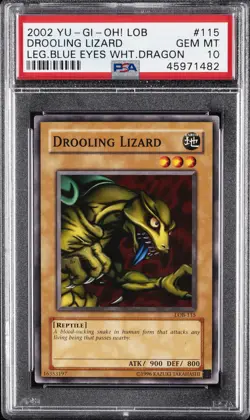 2002 YU-GI-OH! LOB-LEGEND OF BLUE EYES WHITE DRAGON #115 DROOLING LIZARD PSA 10 - Image 1