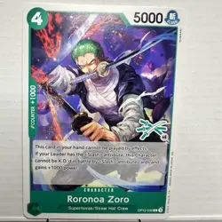 Roronoa Zoro OP12-036 C, GREEN 3 SWORD LOGO 48, one piece card, NIJIMAARC Tag SP - Image 1