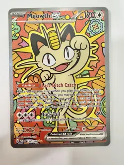 Pokemon Meowth EX Full Art Holo Rare Card 121/088 POR Pokemon TCG Basic Cat - Image 1