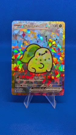Pokemon Cracked Ice Holo Rainbow Boarder Cute Anime Chikorita Card - Image 1
