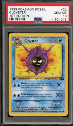 Pokemon Cloyster Fossil 1st Edition #32 PSA 10 Gem Mint - Image 1