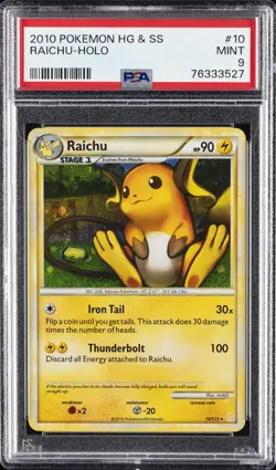 2010 POKEMON HEARTGOLD & SOULSILVER #10 RAICHU-HOLO PSA 9 - Image 1