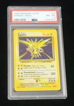 1999 Pokemon Base Set Unlimited ZAPDOS HOLO # 16/102 - PSA 8 NM-MT - Image 1