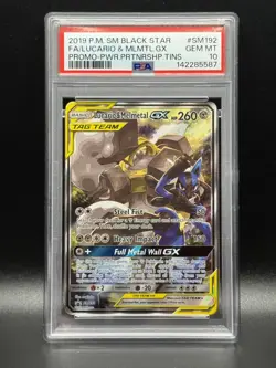 PSA 10 GEM MINT Lucario & Melmetal GX SM192 Promo Full Art Pokemon Card - Image 1