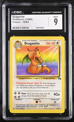 CGC 9 MINT Dragonite 1999 Fossil 19/62 Pokemon Card - Image 1