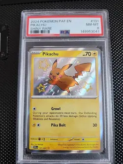 Pokemon Pikachu 131/091 SV: Paldean Fates Shiny Rare Holo PSA 9 2024 - Image 1