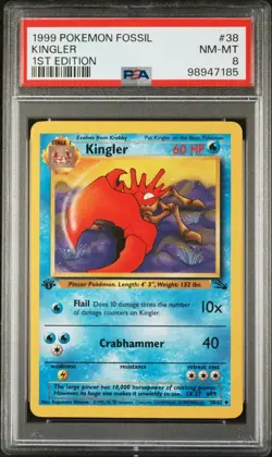 1999 Pokemon 1st Edition Fossil #38 Kingler PSA 8 NM-MINT WOTC Vintage Card - Image 1