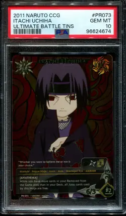 PSA 10 GemMint Itachi PR 073 Ultimate Battle Tin Promo English Score Naruto Card - Image 1