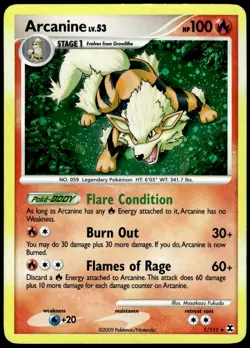Arcanine 1/111 Holo Rare Rising Rivals Pokemon Holo MP Swirl - Image 1