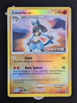 Lucario 6/130 Pokemon Card 2007 Diamond & Pearl Stamped Reverse Holo MP crease - Image 1