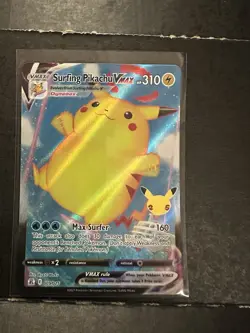 Surfing Pikachu VMAX 009/025 Celebrations Holo Rare Pokemon Card 2021 - Image 1