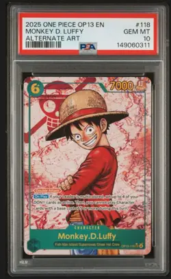 2025 ONE PIECE OP13-CARRYING ON HIS WILL ALTERNATE ART MONKEY D LUFFY PSA 10 Gem - Image 1