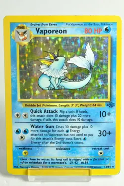 Pokemon card TCG Vaporeon 12/64 Holo Rare Jungle Vintage 1999 English MP - Image 1