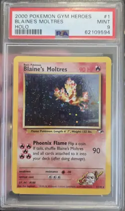 Blaine's Moltres Holo Rare Gym Heroes 2000 Pokemon Card TCG 1/132 PSA9! - Image 1
