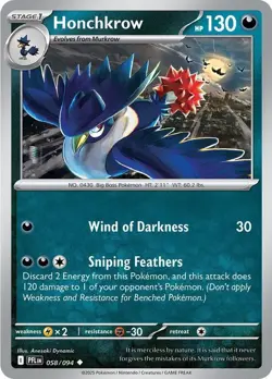 Pokemon: PFL - Honchkrow - Reverse Holofoil Uncommon - NM - Image 1