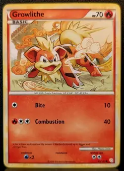 2010 Pokemon Growlithe Basic #65/123 HeartGold & SoulSilver EX - Image 1