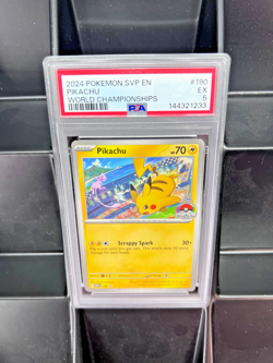 2024 POKEMON SVP EN-SV BLACK STAR PROMO WORLD CHAMPIONSHIPS #190 PIKACHU PSA 9 - Image 1
