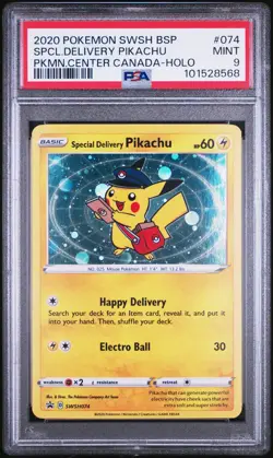 2020 POKEMON SWSH BLACK STAR PROMO #74 SPECIAL DELIVERY PIKACHU-HOLO PSA 9 SWIRL - Image 1