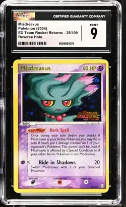 2004 POKEMON EX TEAM ROCKET RETURNS MISDREAVUS #25 REVERSE HOLO-RARE CGC 9 MINT - Image 1