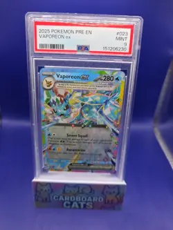 Pokemon Vaporeon ex 023/131 Prismatic Evolutions EX Holo PSA 9 2025 English - Image 1