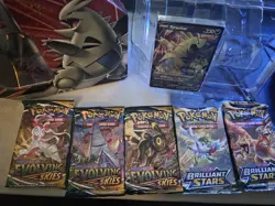 Pokemon Evolving Skies Booster Packs Lot Tyranitar Tin - Image 1
