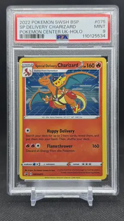 2022 Pokemon SWSH BSP Center UK Holo #075 Special Delivery Charizard PSA 9 MINT - Image 3
