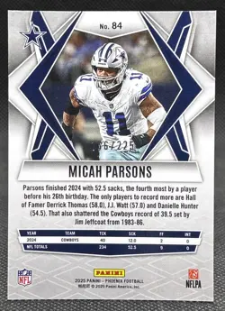 2025 Panini Phoenix #84 Micah Parsons Teal Pyramids Prizm #166/225 - Cowboys - Image 2