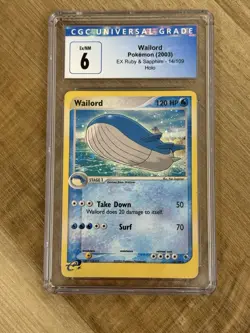 CGC 6 Wailord 2003 EX Ruby & Sapphire 14/109 Holo Pokemon Card - Image 1