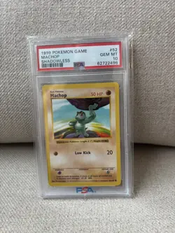 1999 POKEMON BASE SET SHADOWLESS #52 MACHOP PSA 10 - Image 1