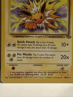 1999 Pokemon TCG Jolteon Jungle 20/64 Rare - Image 3