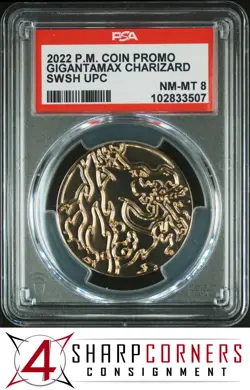 2022 POKEMON COIN PROMO SWSH ULTIMATE PREMIUM COLL GIGANTAMAX CHARIZARD PSA 8 - Image 1