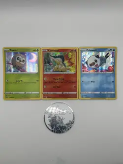 Oshawott SWSH222 Rowlet SWSH220 Cyndaquil SWSH221 Promo Cards Holo And Coin - Image 1