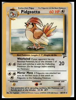 Pidgeotto Pokemon Base Set 2 Unlimited Rare 28/130 Non-Holo LP WOTC - Image 1
