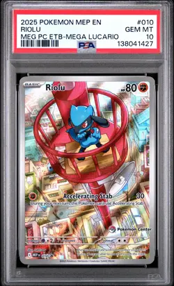 2025 POKEMON MEGA EVOLUTION POKEMON CENTER ETB PROMO #010 RIOLU PSA 10 - Image 1