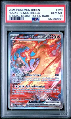 2025 POKEMON DRI EN-DESTINED RIVALS #229 TEAM ROCKET'S MOLTRES EX PSA 10 - Image 1