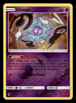 Unown 92/214 Reverse Holo S&M Lost Thunder Pokemon Card - Image 1