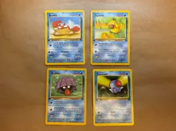4 Fossil 1st Edition Pokemon Cards Krabby 51 Psyduck 53 Shellder 54 Tentacool 56 - Image 1