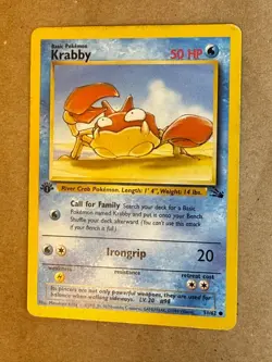 4 Fossil 1st Edition Pokemon Cards Krabby 51 Psyduck 53 Shellder 54 Tentacool 56 - Image 3