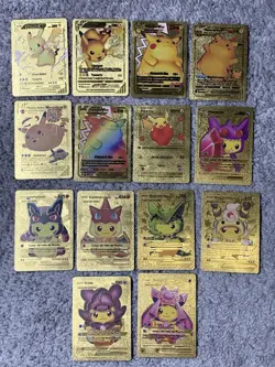 Set of 14 Pikachu & 7 Card Cosplay Set Rare French Gold Accents Foil Fan Art - Image 1